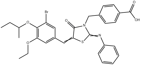 4-{[5-(3-bromo-4-sec-butoxy-5-ethoxybenzylidene)-4-oxo-2-(phenylimino)-1,3-thiazolidin-3-yl]methyl}benzoic acid Struktur