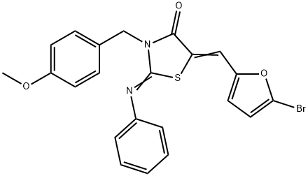 5-[(5-bromo-2-furyl)methylene]-3-(4-methoxybenzyl)-2-(phenylimino)-1,3-thiazolidin-4-one Struktur