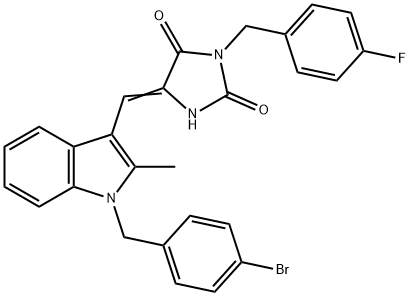 5-{[1-(4-bromobenzyl)-2-methyl-1H-indol-3-yl]methylene}-3-(4-fluorobenzyl)imidazolidine-2,4-dione Struktur