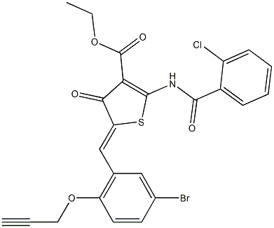 ethyl 5-[5-bromo-2-(2-propynyloxy)benzylidene]-2-[(2-chlorobenzoyl)amino]-4-oxo-4,5-dihydro-3-thiophenecarboxylate Struktur