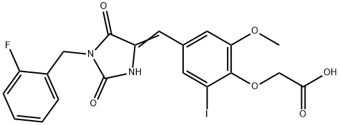 (4-{[1-(2-fluorobenzyl)-2,5-dioxo-4-imidazolidinylidene]methyl}-2-iodo-6-methoxyphenoxy)acetic acid Struktur