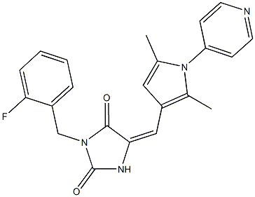 5-{[2,5-dimethyl-1-(4-pyridinyl)-1H-pyrrol-3-yl]methylene}-3-(2-fluorobenzyl)-2,4-imidazolidinedione Struktur