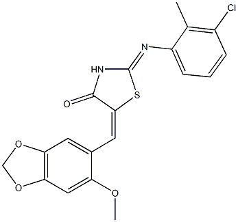 2-[(3-chloro-2-methylphenyl)imino]-5-[(6-methoxy-1,3-benzodioxol-5-yl)methylene]-1,3-thiazolidin-4-one Struktur