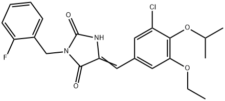 5-(3-chloro-5-ethoxy-4-isopropoxybenzylidene)-3-(2-fluorobenzyl)-2,4-imidazolidinedione Struktur