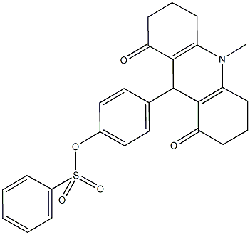 4-(10-methyl-1,8-dioxo-1,2,3,4,5,6,7,8,9,10-decahydro-9-acridinyl)phenyl benzenesulfonate Struktur