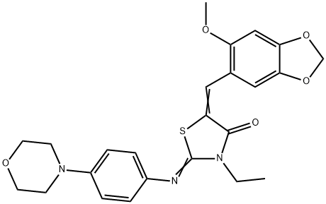 3-ethyl-5-[(6-methoxy-1,3-benzodioxol-5-yl)methylene]-2-{[4-(4-morpholinyl)phenyl]imino}-1,3-thiazolidin-4-one Struktur