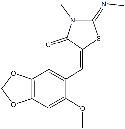 5-[(6-methoxy-1,3-benzodioxol-5-yl)methylene]-3-methyl-2-(methylimino)-1,3-thiazolidin-4-one Struktur