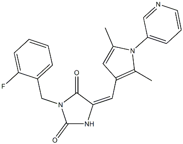 5-{[2,5-dimethyl-1-(3-pyridinyl)-1H-pyrrol-3-yl]methylene}-3-(2-fluorobenzyl)-2,4-imidazolidinedione Struktur