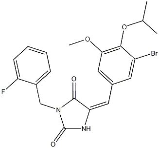 5-(3-bromo-4-isopropoxy-5-methoxybenzylidene)-3-(2-fluorobenzyl)-2,4-imidazolidinedione Struktur