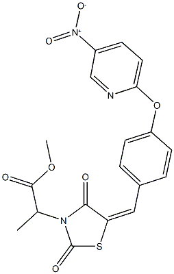 methyl 2-{5-[4-({5-nitro-2-pyridinyl}oxy)benzylidene]-2,4-dioxo-1,3-thiazolidin-3-yl}propanoate Struktur