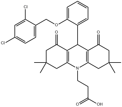 3-(9-{2-[(2,4-dichlorobenzyl)oxy]phenyl}-3,3,6,6-tetramethyl-1,8-dioxo-2,3,4,5,6,7,8,9-octahydro-10(1H)-acridinyl)propanoic acid Struktur