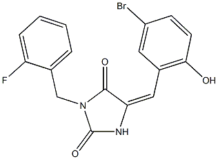 5-(5-bromo-2-hydroxybenzylidene)-3-(2-fluorobenzyl)-2,4-imidazolidinedione Struktur