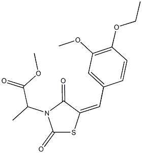 methyl 2-[5-(4-ethoxy-3-methoxybenzylidene)-2,4-dioxo-1,3-thiazolidin-3-yl]propanoate Struktur