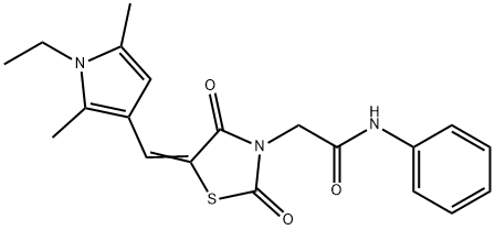 2-{5-[(1-ethyl-2,5-dimethyl-1H-pyrrol-3-yl)methylene]-2,4-dioxo-1,3-thiazolidin-3-yl}-N-phenylacetamide Struktur