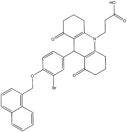 3-(9-[3-bromo-4-(1-naphthylmethoxy)phenyl]-1,8-dioxo-2,3,4,5,6,7,8,9-octahydroacridin-10(1H)-yl)propanoic acid Struktur