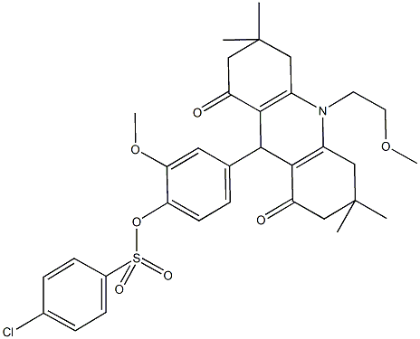 2-methoxy-4-[10-(2-methoxyethyl)-3,3,6,6-tetramethyl-1,8-dioxo-1,2,3,4,5,6,7,8,9,10-decahydro-9-acridinyl]phenyl 4-chlorobenzenesulfonate Struktur