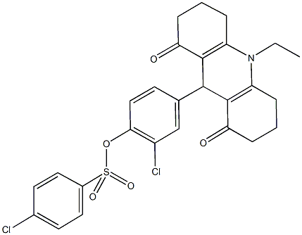 2-chloro-4-(10-ethyl-1,8-dioxo-1,2,3,4,5,6,7,8,9,10-decahydro-9-acridinyl)phenyl 4-chlorobenzenesulfonate Struktur