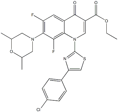 ethyl 1-[4-(4-chlorophenyl)-1,3-thiazol-2-yl]-7-(2,6-dimethylmorpholin-4-yl)-6,8-difluoro-4-oxo-1,4-dihydroquinoline-3-carboxylate Struktur