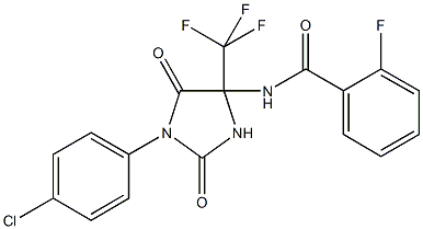 N-[1-(4-chlorophenyl)-2,5-dioxo-4-(trifluoromethyl)-4-imidazolidinyl]-2-fluorobenzamide Struktur