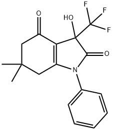 3-hydroxy-6,6-dimethyl-1-phenyl-3-(trifluoromethyl)-3,5,6,7-tetrahydro-1H-indole-2,4-dione Struktur