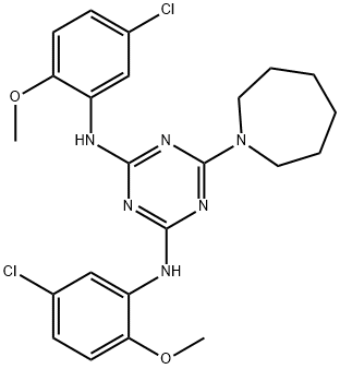 6-azepan-1-yl-N~2~,N~4~-bis(5-chloro-2-methoxyphenyl)-1,3,5-triazine-2,4-diamine Struktur