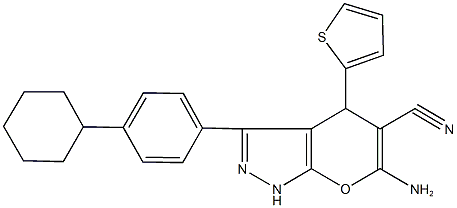 6-amino-3-(4-cyclohexylphenyl)-4-(2-thienyl)-1,4-dihydropyrano[2,3-c]pyrazole-5-carbonitrile Struktur