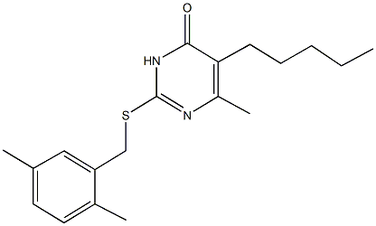 2-[(2,5-dimethylbenzyl)sulfanyl]-6-methyl-5-pentyl-4(3H)-pyrimidinone Struktur