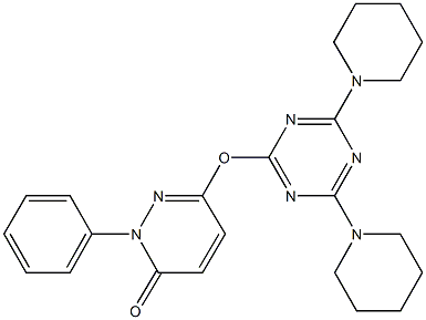 6-{[4,6-di(1-piperidinyl)-1,3,5-triazin-2-yl]oxy}-2-phenyl-3(2H)-pyridazinone Struktur