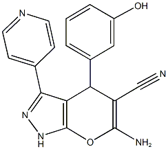 6-amino-4-(3-hydroxyphenyl)-3-(4-pyridinyl)-1,4-dihydropyrano[2,3-c]pyrazole-5-carbonitrile Struktur