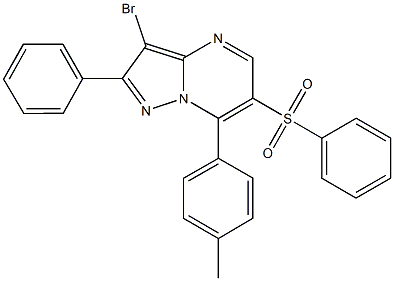 3-bromo-7-(4-methylphenyl)-2-phenyl-6-(phenylsulfonyl)pyrazolo[1,5-a]pyrimidine Struktur