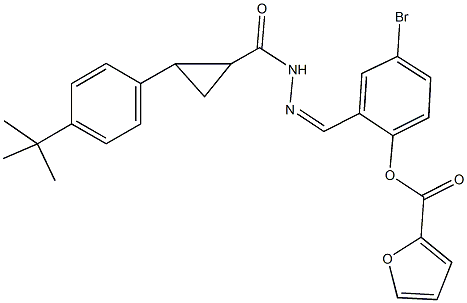 4-bromo-2-(2-{[2-(4-tert-butylphenyl)cyclopropyl]carbonyl}carbohydrazonoyl)phenyl 2-furoate Struktur