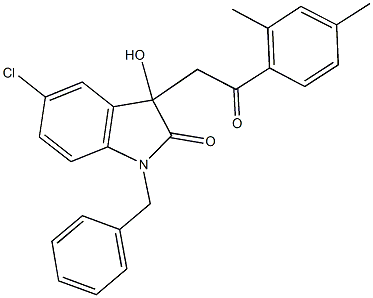 1-benzyl-5-chloro-3-[2-(2,4-dimethylphenyl)-2-oxoethyl]-3-hydroxy-1,3-dihydro-2H-indol-2-one Struktur