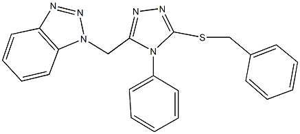 5-(1H-1,2,3-benzotriazol-1-ylmethyl)-4-phenyl-4H-1,2,4-triazol-3-yl benzyl sulfide Struktur