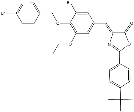 4-{3-bromo-4-[(4-bromobenzyl)oxy]-5-ethoxybenzylidene}-2-(4-tert-butylphenyl)-1,3-oxazol-5(4H)-one Struktur