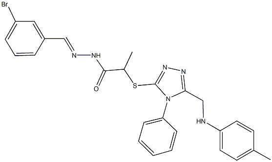 N'-(3-bromobenzylidene)-2-{[4-phenyl-5-(4-toluidinomethyl)-4H-1,2,4-triazol-3-yl]sulfanyl}propanohydrazide Struktur