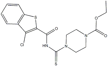 ethyl 4-({[(3-chloro-1-benzothien-2-yl)carbonyl]amino}carbothioyl)-1-piperazinecarboxylate Struktur