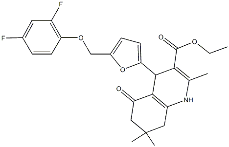 ethyl 4-{5-[(2,4-difluorophenoxy)methyl]-2-furyl}-2,7,7-trimethyl-5-oxo-1,4,5,6,7,8-hexahydro-3-quinolinecarboxylate Struktur