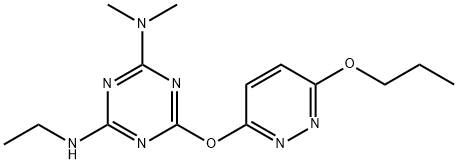 N-{4-(dimethylamino)-6-[(6-propoxy-3-pyridazinyl)oxy]-1,3,5-triazin-2-yl}-N-ethylamine Struktur