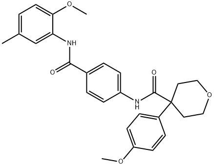 N-{4-[(2-methoxy-5-methylanilino)carbonyl]phenyl}-4-(4-methoxyphenyl)tetrahydro-2H-pyran-4-carboxamide Struktur