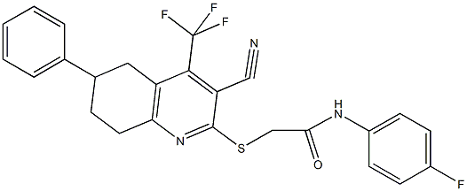 2-{[3-cyano-6-phenyl-4-(trifluoromethyl)-5,6,7,8-tetrahydroquinolin-2-yl]sulfanyl}-N-(4-fluorophenyl)acetamide Struktur