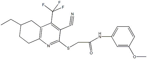 2-{[3-cyano-6-ethyl-4-(trifluoromethyl)-5,6,7,8-tetrahydroquinolin-2-yl]sulfanyl}-N-(3-methoxyphenyl)acetamide Struktur