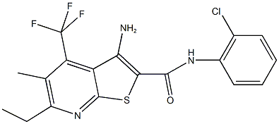 3-amino-N-(2-chlorophenyl)-6-ethyl-5-methyl-4-(trifluoromethyl)thieno[2,3-b]pyridine-2-carboxamide Struktur