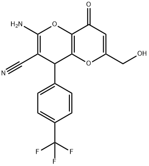 2-amino-6-(hydroxymethyl)-8-oxo-4-[4-(trifluoromethyl)phenyl]-4,8-dihydropyrano[3,2-b]pyran-3-carbonitrile Struktur