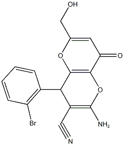 2-amino-4-(2-bromophenyl)-6-(hydroxymethyl)-8-oxo-4,8-dihydropyrano[3,2-b]pyran-3-carbonitrile Struktur