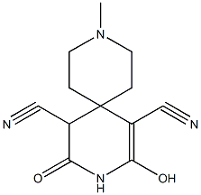 2-hydroxy-9-methyl-4-oxo-3,9-diazaspiro[5.5]undec-1-ene-1,5-dicarbonitrile Struktur