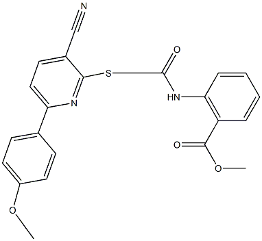 methyl 2-[({[3-cyano-6-(4-methoxyphenyl)-2-pyridinyl]sulfanyl}acetyl)amino]benzoate Struktur