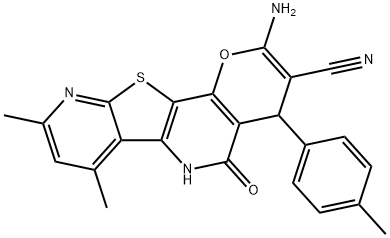 2-amino-7,9-dimethyl-4-(4-methylphenyl)-5-oxo-5,6-dihydro-4H-pyrano[2,3-d]pyrido[3',2':4,5]thieno[3,2-b]pyridine-3-carbonitrile Struktur