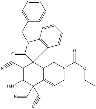 ethyl 6-amino-5,5,7-tricyano-3,5,8,8a-tetrahydro-2(1H)-isoquinolinecarboxylate-8-spiro-3'-(1'-benzyl-1',3'-dihydro-2'H-indol-2'-one) Struktur