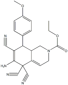 ethyl 6-amino-5,5,7-tricyano-8-(4-methoxyphenyl)-3,5,8,8a-tetrahydro-2(1H)-isoquinolinecarboxylate Struktur