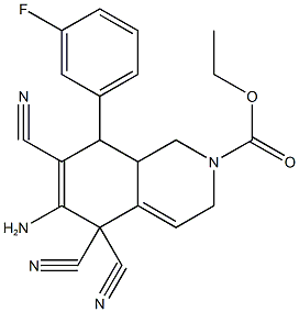 ethyl 6-amino-5,5,7-tricyano-8-(3-fluorophenyl)-3,5,8,8a-tetrahydro-2(1H)-isoquinolinecarboxylate Struktur